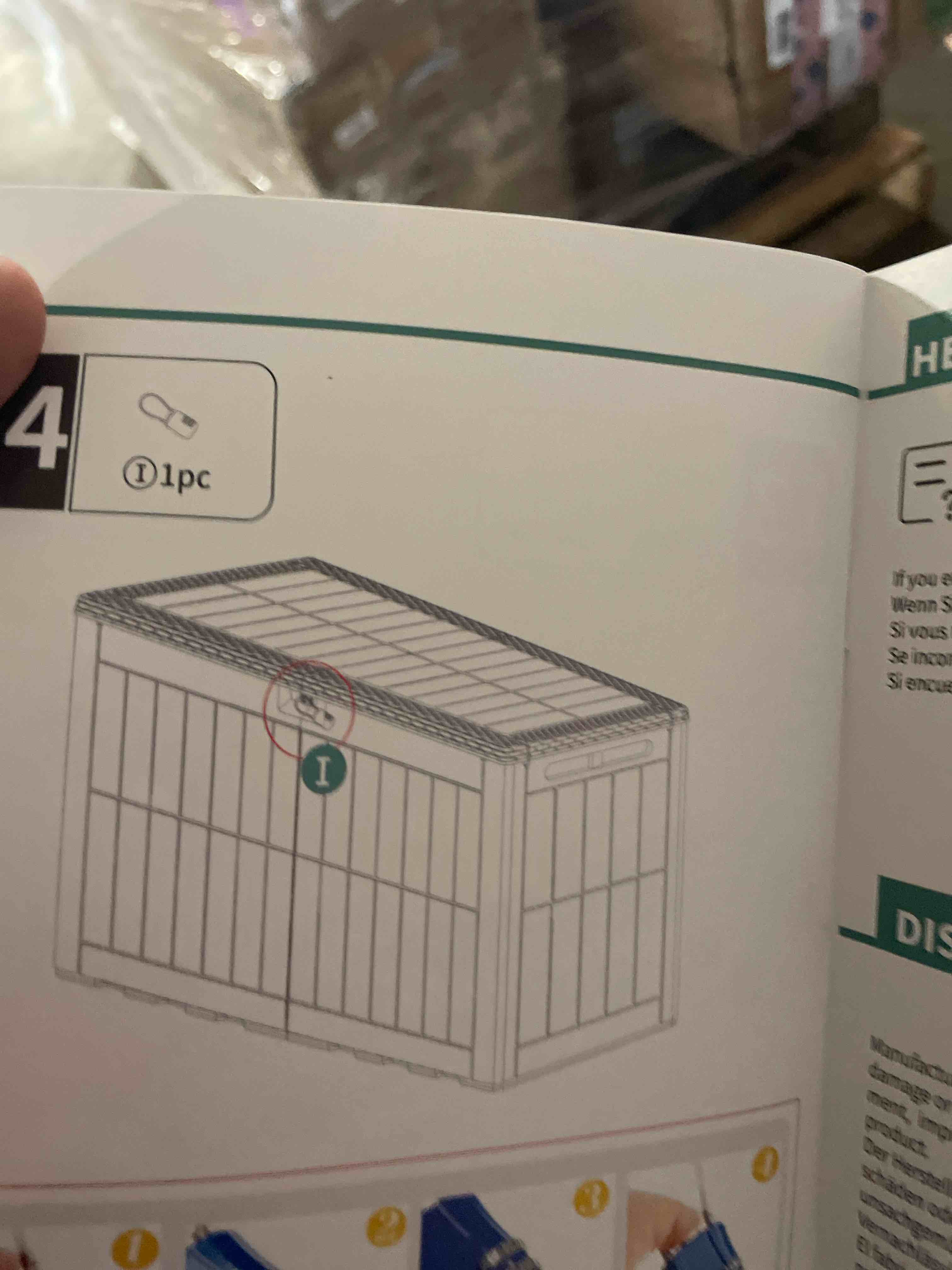Condition photo showing New/Like New for 100 gal outdoor storage box waterproof lockable,deck box,gas lift,grey | waterproof resin deck box, lockable gas lift outdoor box storage for patio cushions, garden tools, pool supplies 100 gallon rattan grey