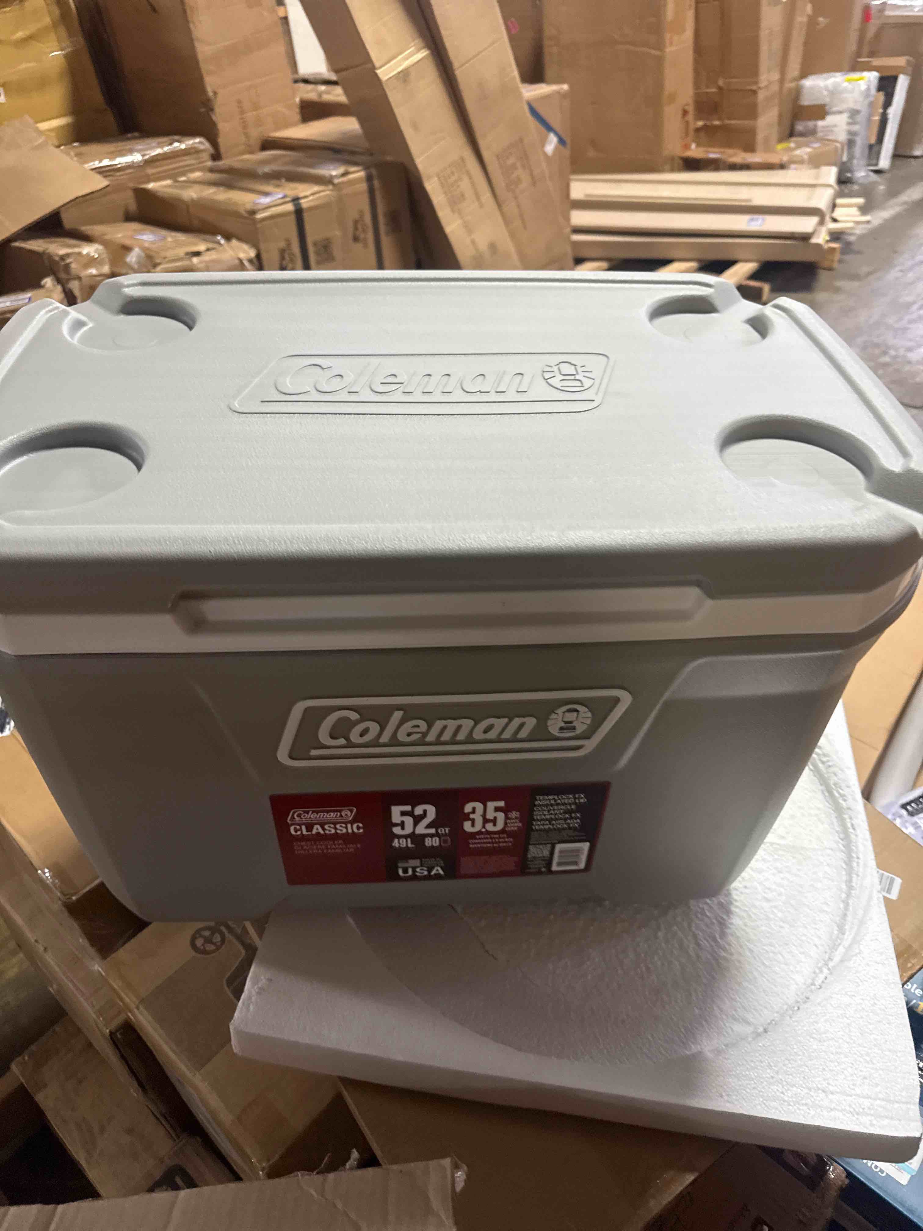 Condition photo showing New/Like New for coleman classic series insulated portable cooler, leak-resistant outdoor hard cooler keeps ice up to 5 days, 52/70/120/150 quart