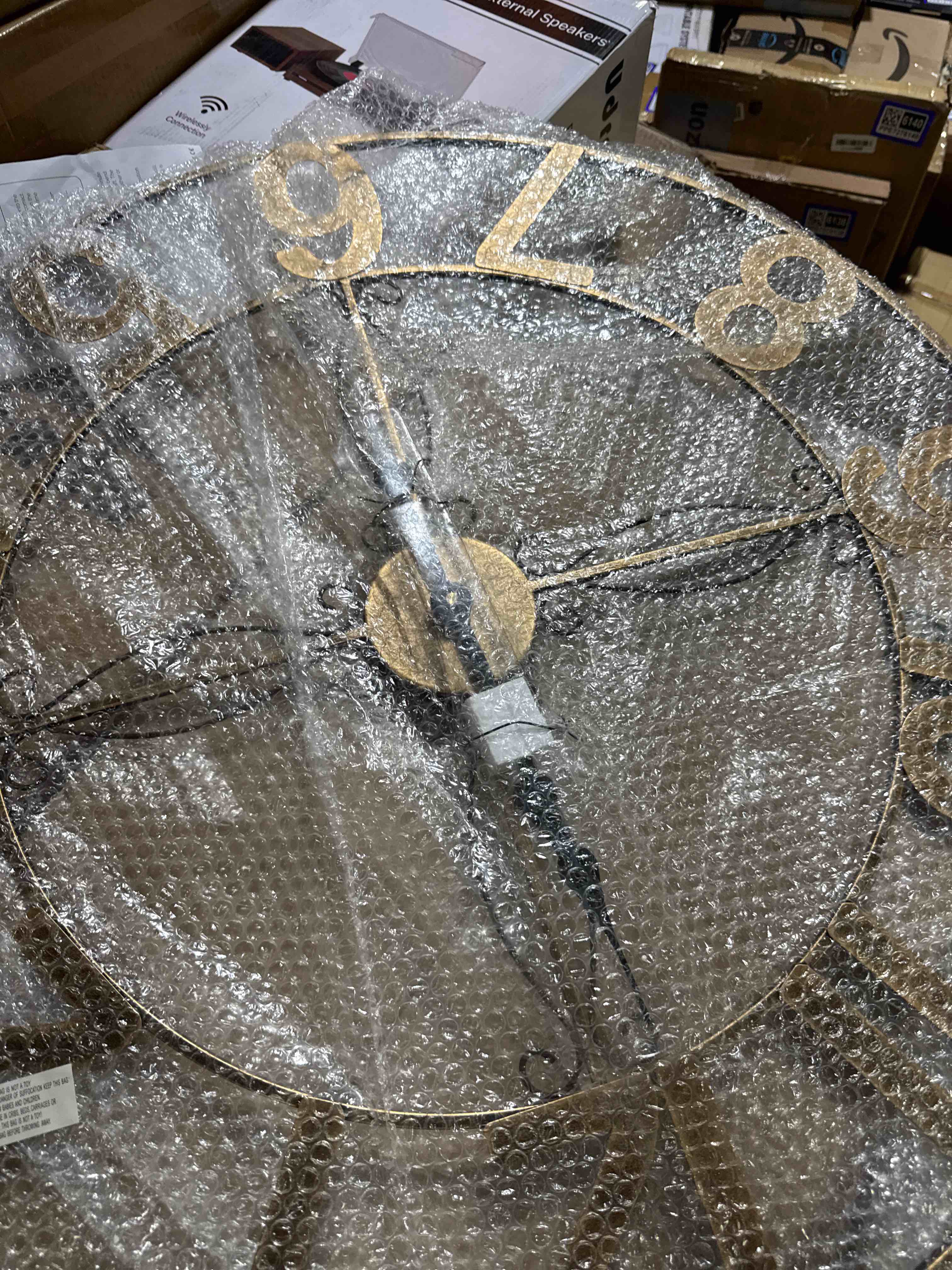 Condition photo showing New/Like New for large wall clock 24 inch gold clocks for living room, decorative wall clocks battery-operated, modern metal round clock silent non ticking for kitchen mantel bedroom office decor, arabic numerals gold arabic number 24 inch