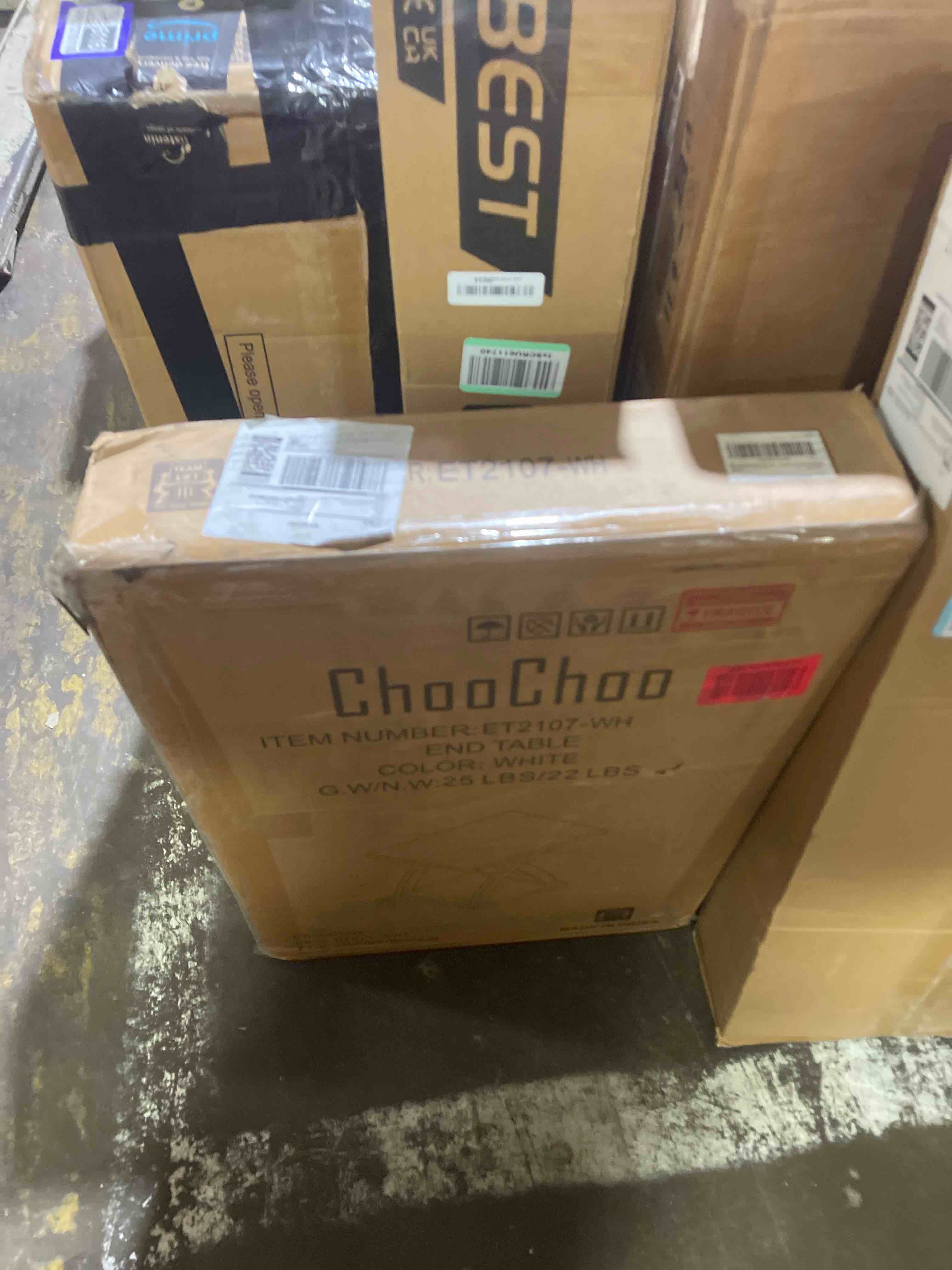 Condition photo showing New/Like New for choochoo end side table, modern end table with storage shelf, x-design side table living room (white)