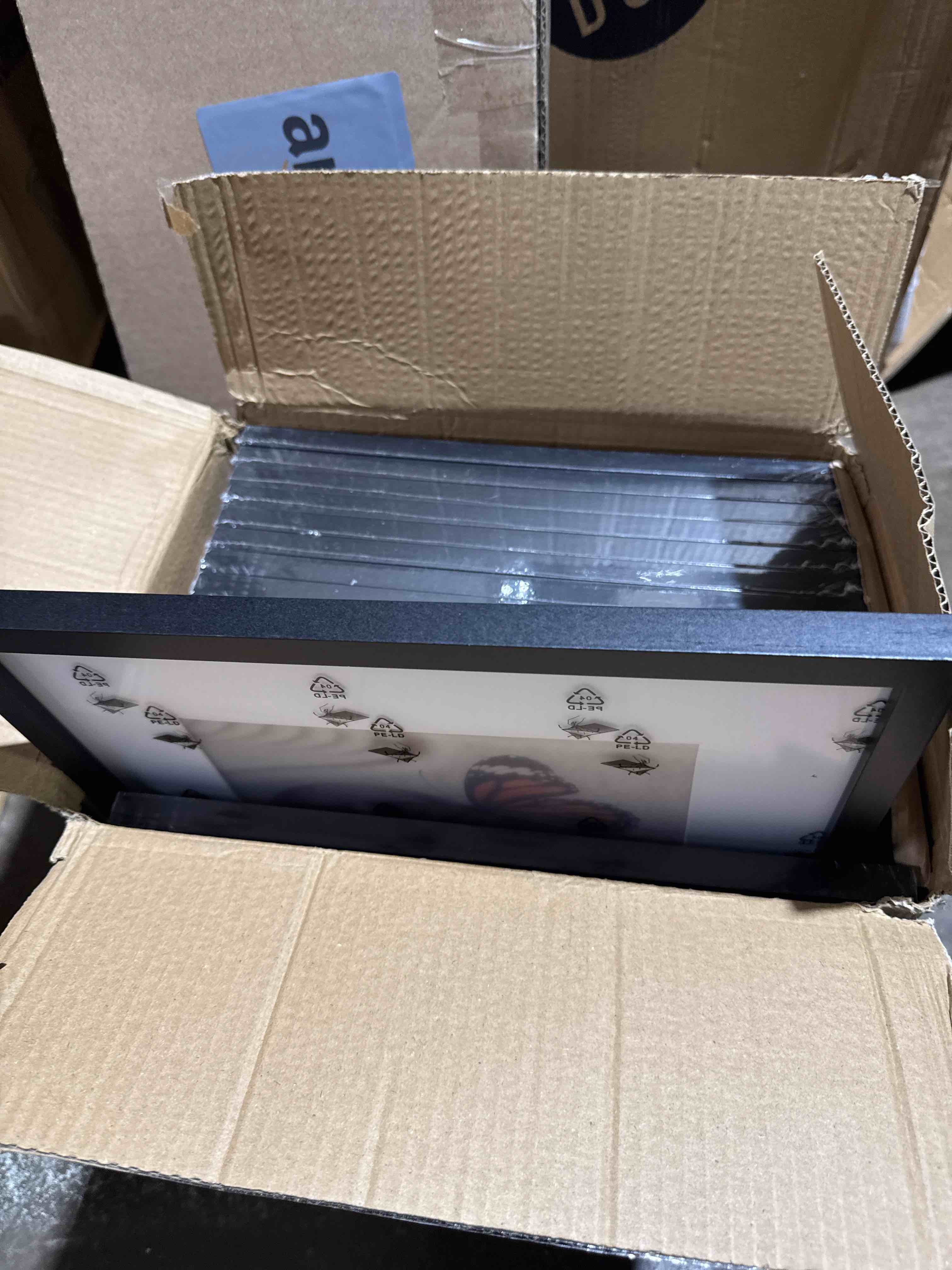 Condition photo showing New/Like New for picrit 8x10 picture frame set of 12, display 5x7 with mat or 8x10 without mat, photo frames for wall mounting or table top display, black black 8x10