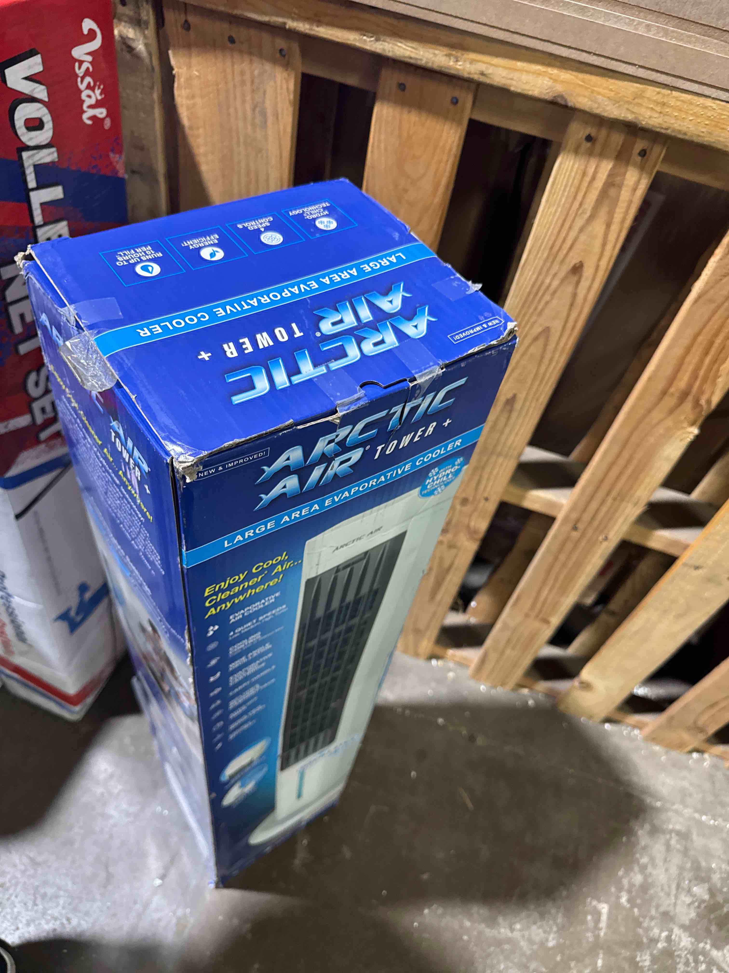 Condition photo showing New/Like New for arctic air tower+ indoor evaporative cooler with oscillating and quiet fan function, auto-off timer, 4 fan speeds, led night light, 16-hour cooling, fan for bedroom, living room, office & more,white tower plus