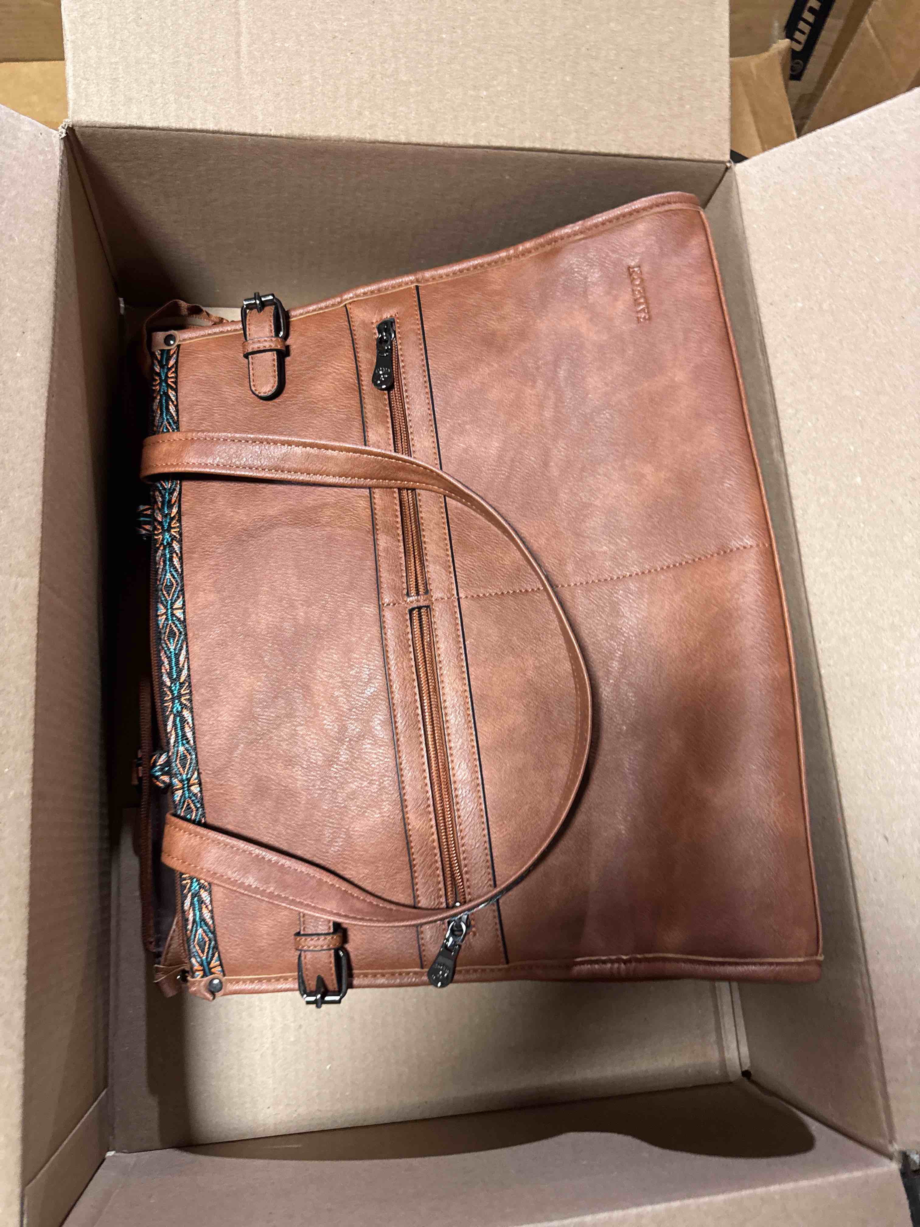 Condition photo showing New/Like New for fadeon laptop bag for women designer pu leather large tote bags backpack purses with 15.6 laptop compartment shoulder handbag 1 brown retro style