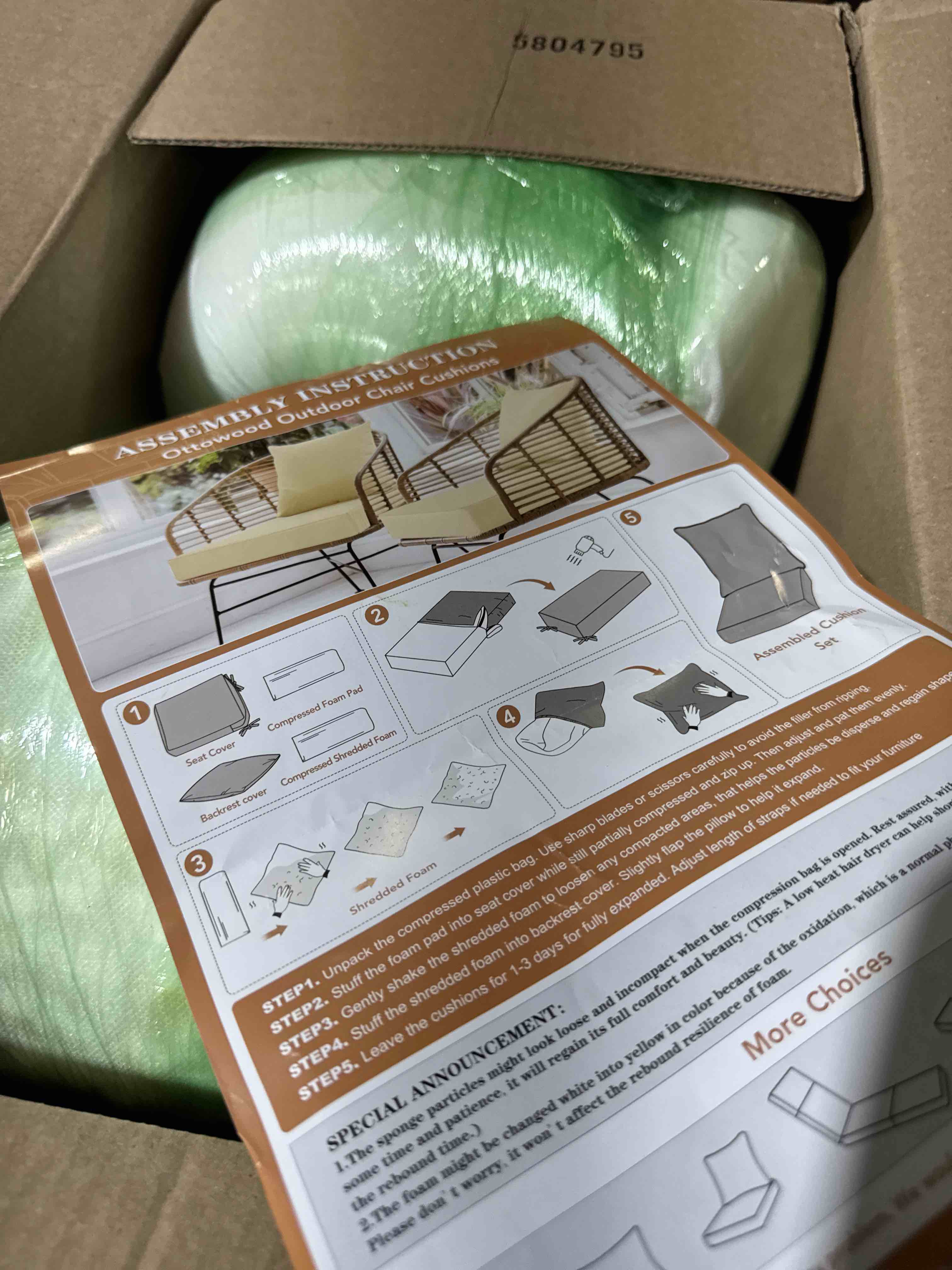 Condition photo showing New/Like New for outdoor chair cushions 19x19, patio chair cushions for outdoor furniture, waterproof fade resistant patio furniture cushion, deep seat couch cushion back pillow with ties and removable cover, beige b