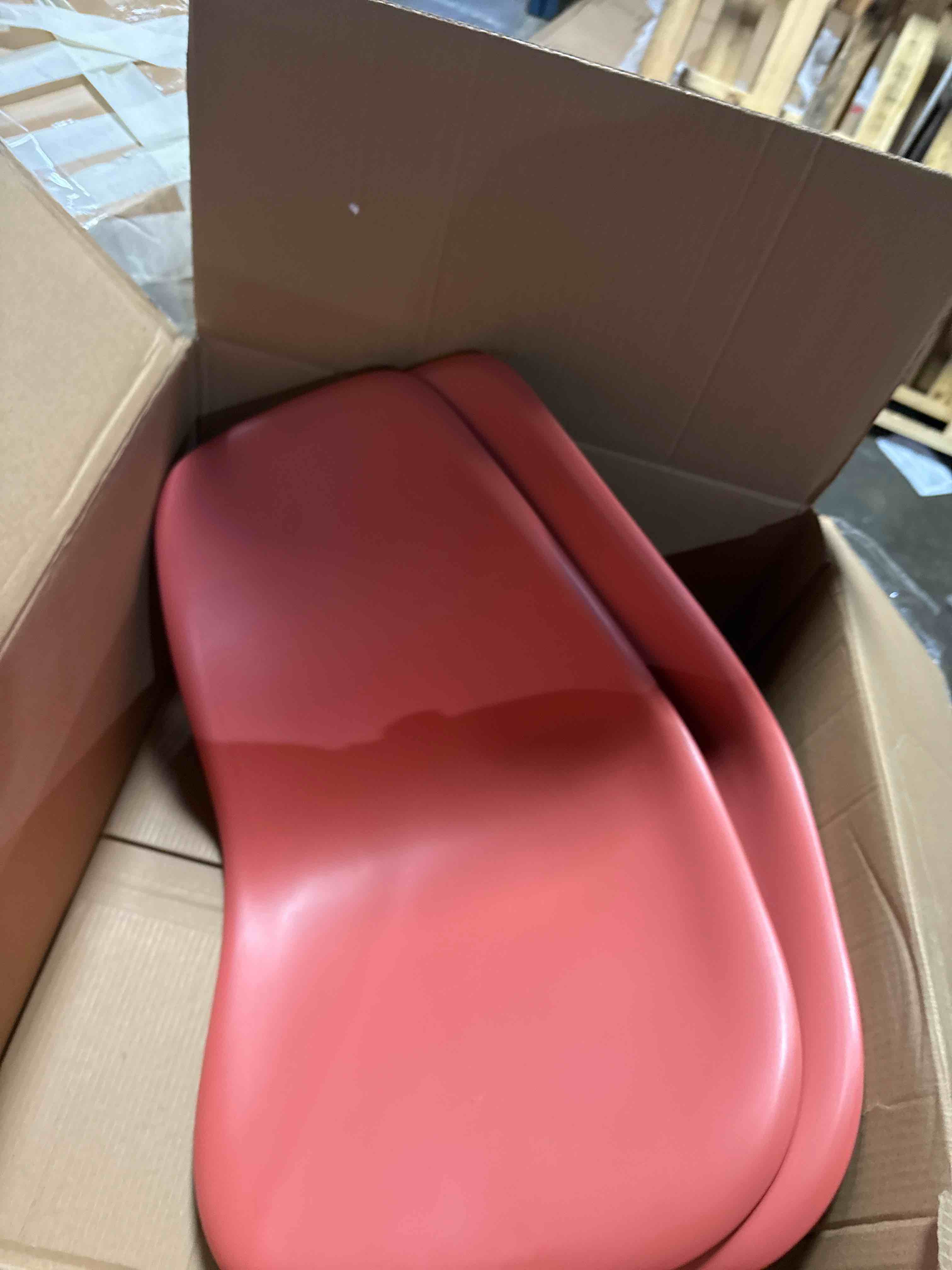 Condition photo showing As Is for flash furniture 2 pk. elon series peach plastic chair with wooden legs for versatile kitchen, dining room, living room, library or desk use (missing legs)