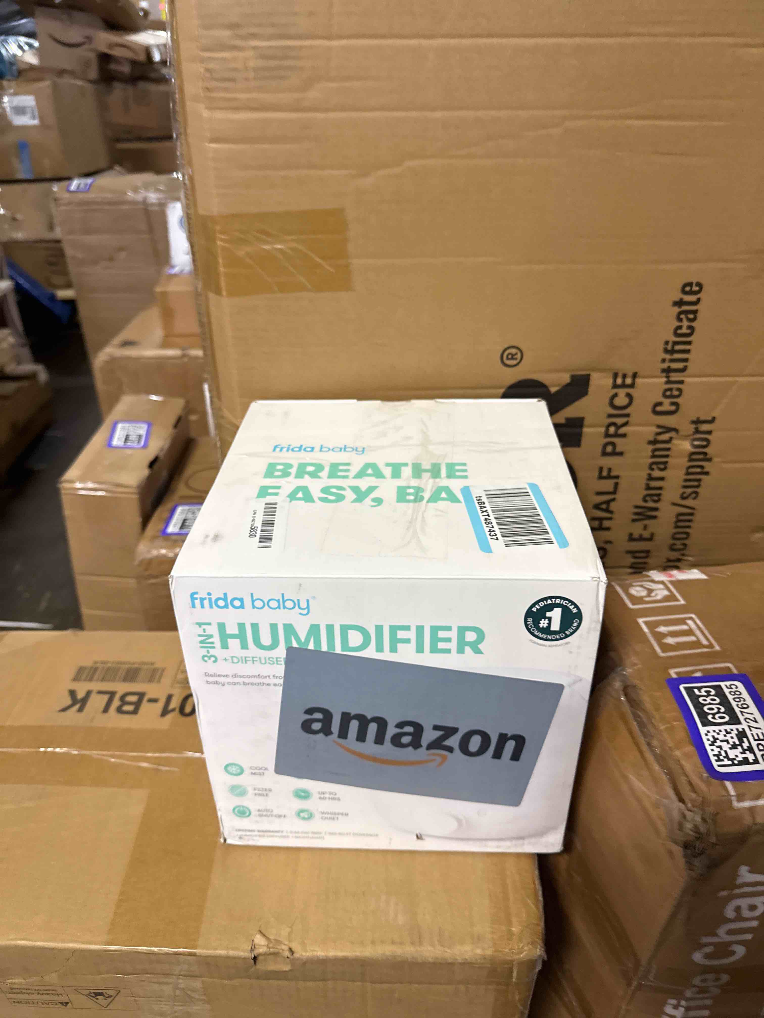 Condition photo showing Good Condition for frida baby 3-in-1 cool mist humidifier for large rooms, top fill humidifier for bedroom, allergy relief, 60 hour runtime + nightlight, auto shut-off, quiet, carry handle, essential oil diffuser