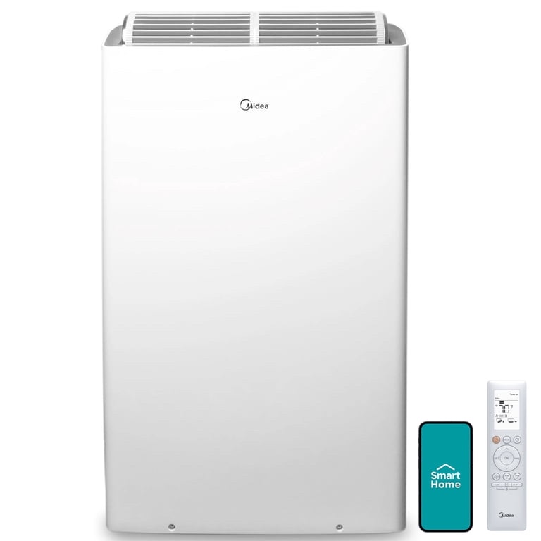 restored midea duo 12,000 btu portable air conditioner, inverter, 3-in-1 ventilate, dehumidifier, cool, wi-fi and alexa, white