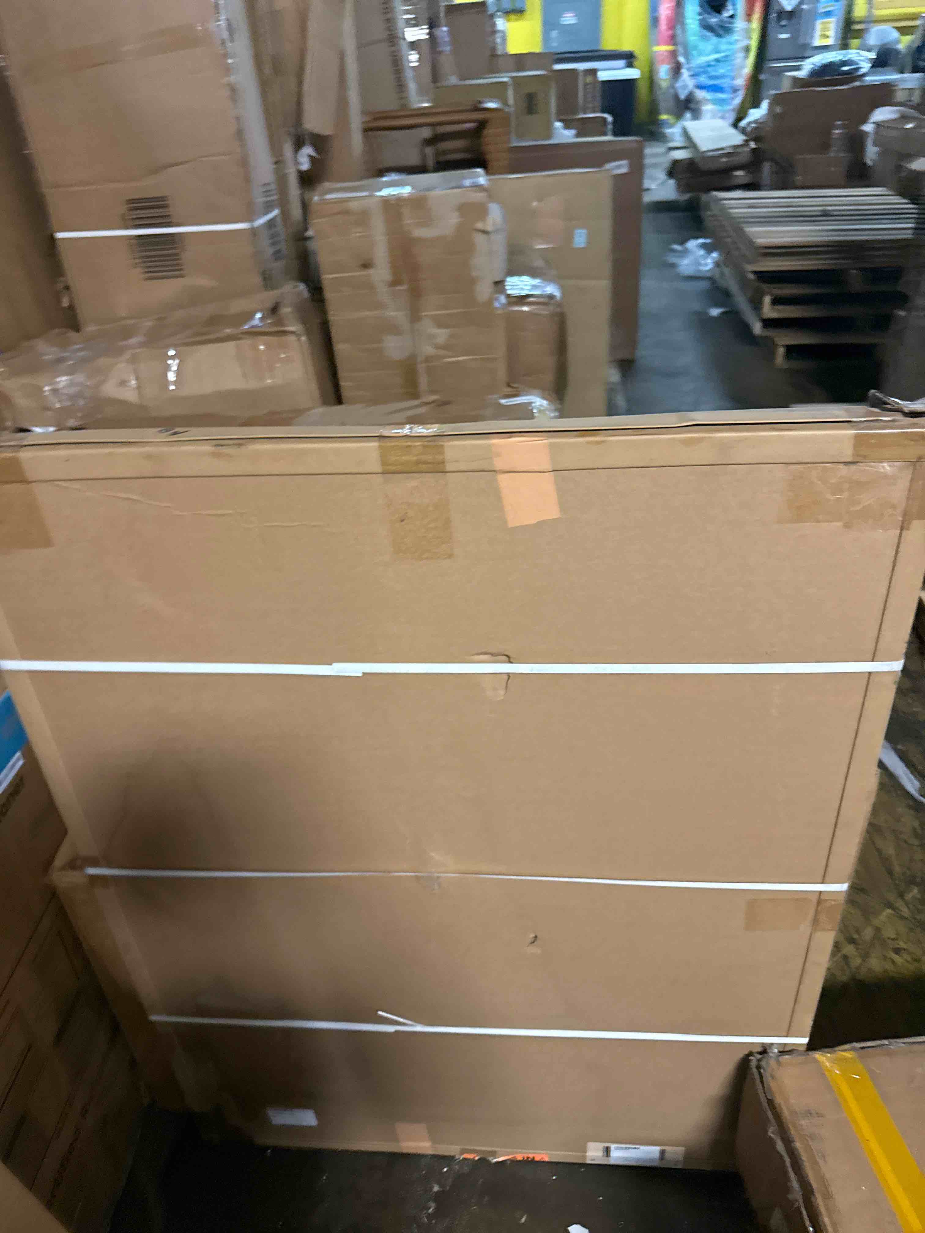 Condition photo showing New/Like New for amazon basics rectangular bulletin board, cork board for wall, vision board for classroom and office, aluminum frame, 35" x 47", brown