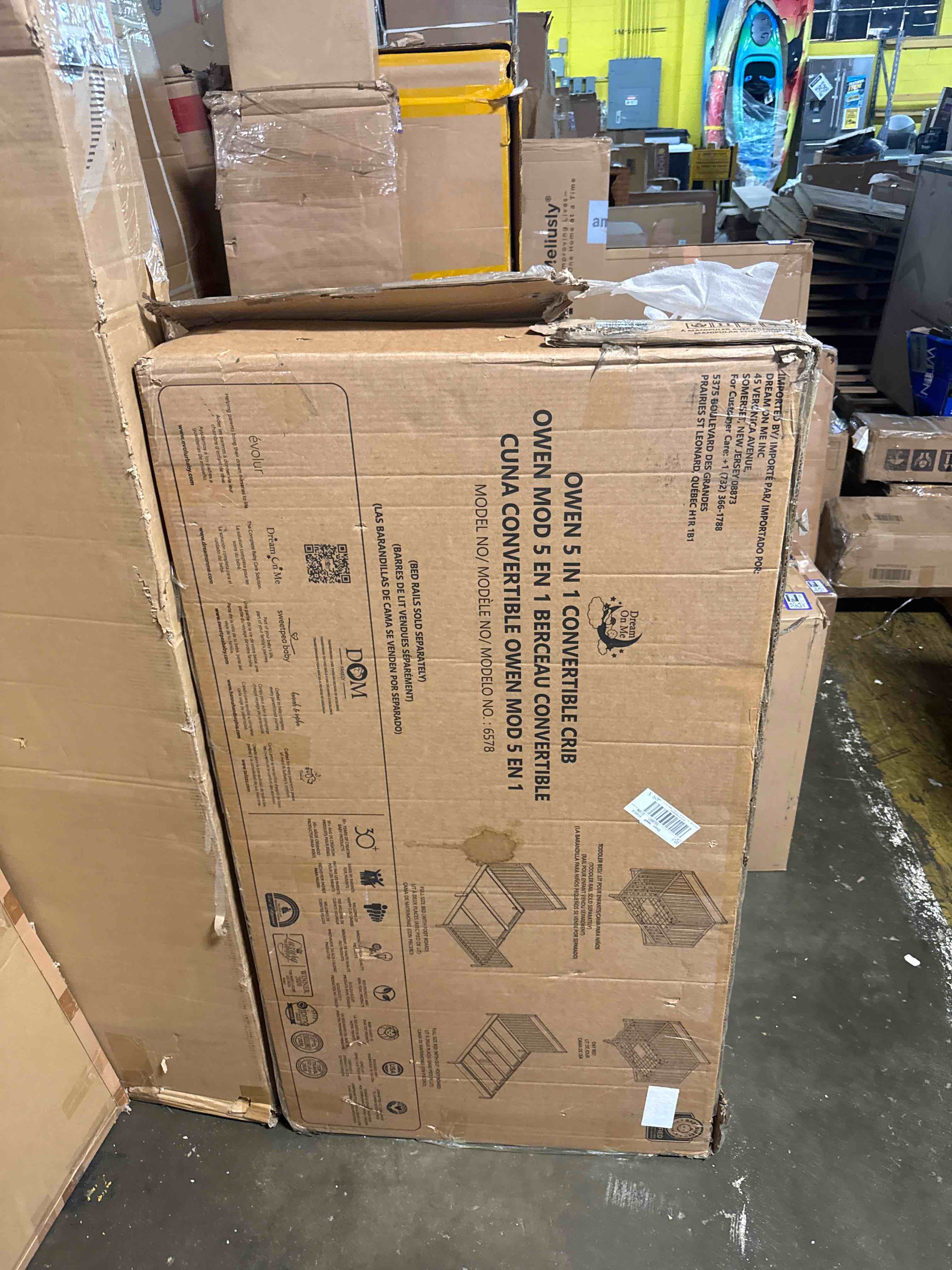 Condition photo showing New/Like New for dream on me owen 5-in-1 convertible full-size baby crib in matte black, greenguard gold & bsa, converts to toddler, day, & full-size bed, non-toxic paint, safe sleep environment