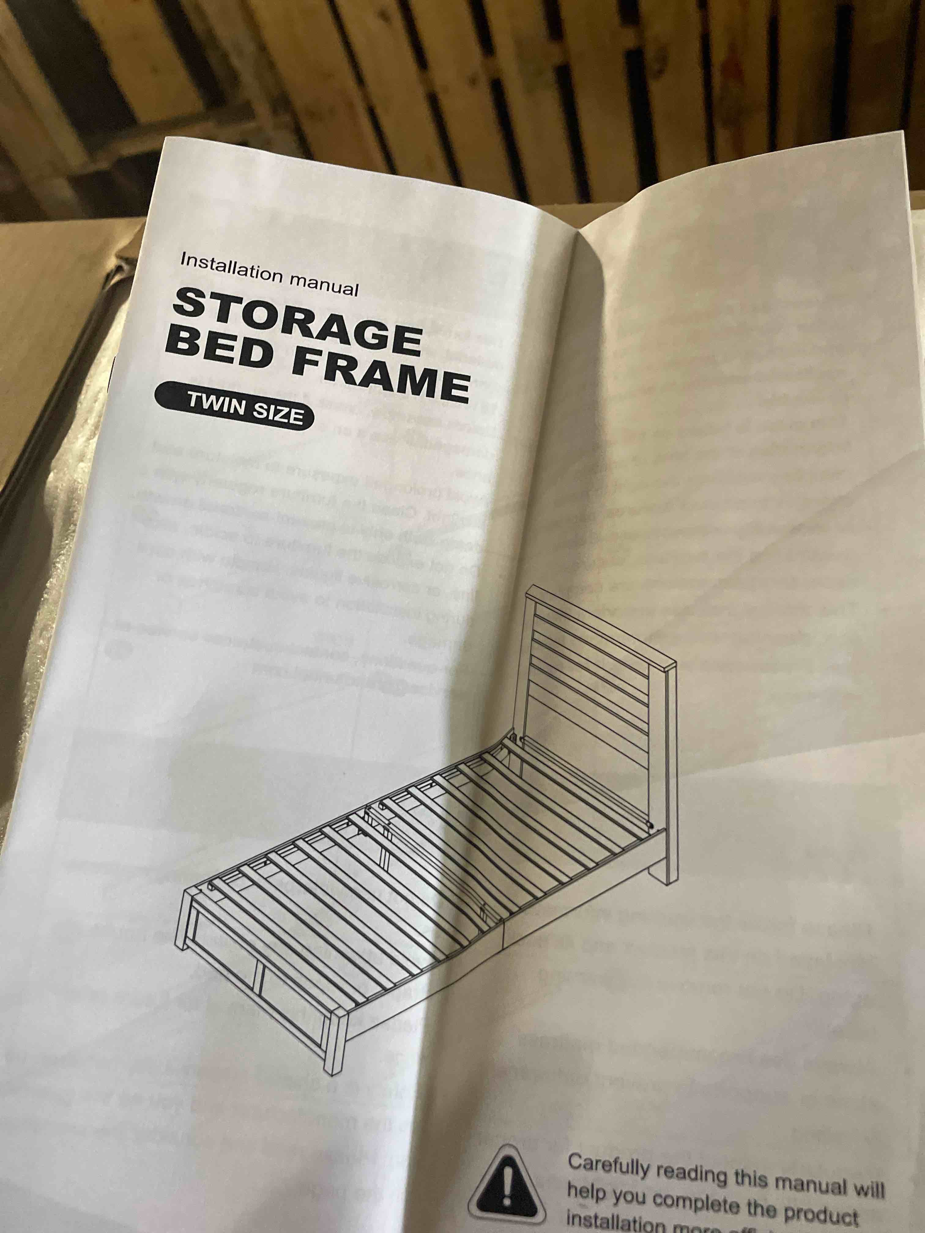 Condition photo showing New/Like New for twin size bed frame, heavy duty platform bed frame with strong metal foundation,under bed storage,mattress foundation,no box spring required,easy assembly, white