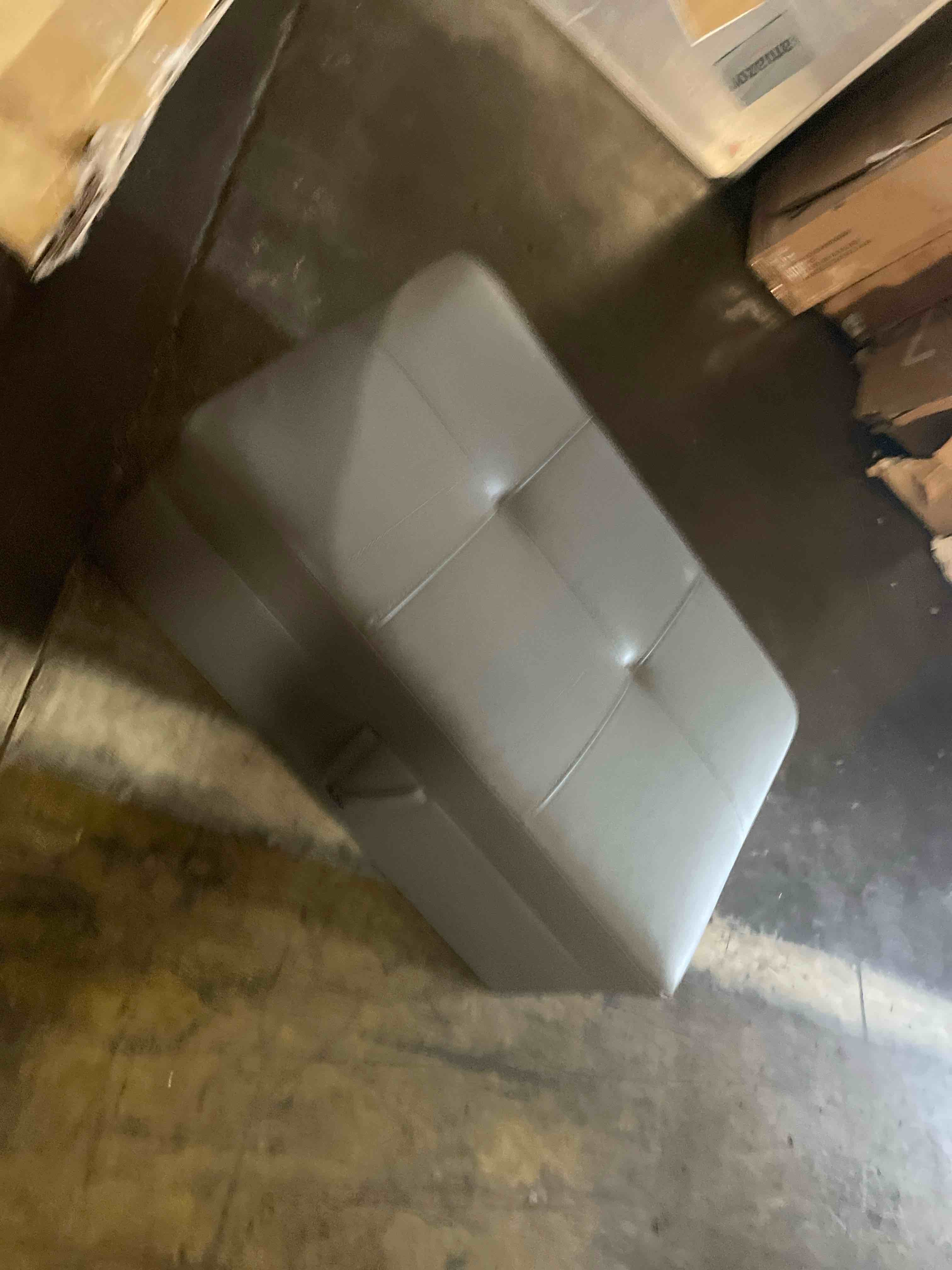 Condition photo showing New/Like New for 28.5'' ottoman with storage, storage ottoman foot rest for living room,faux leather storage ottoman, dark grey
