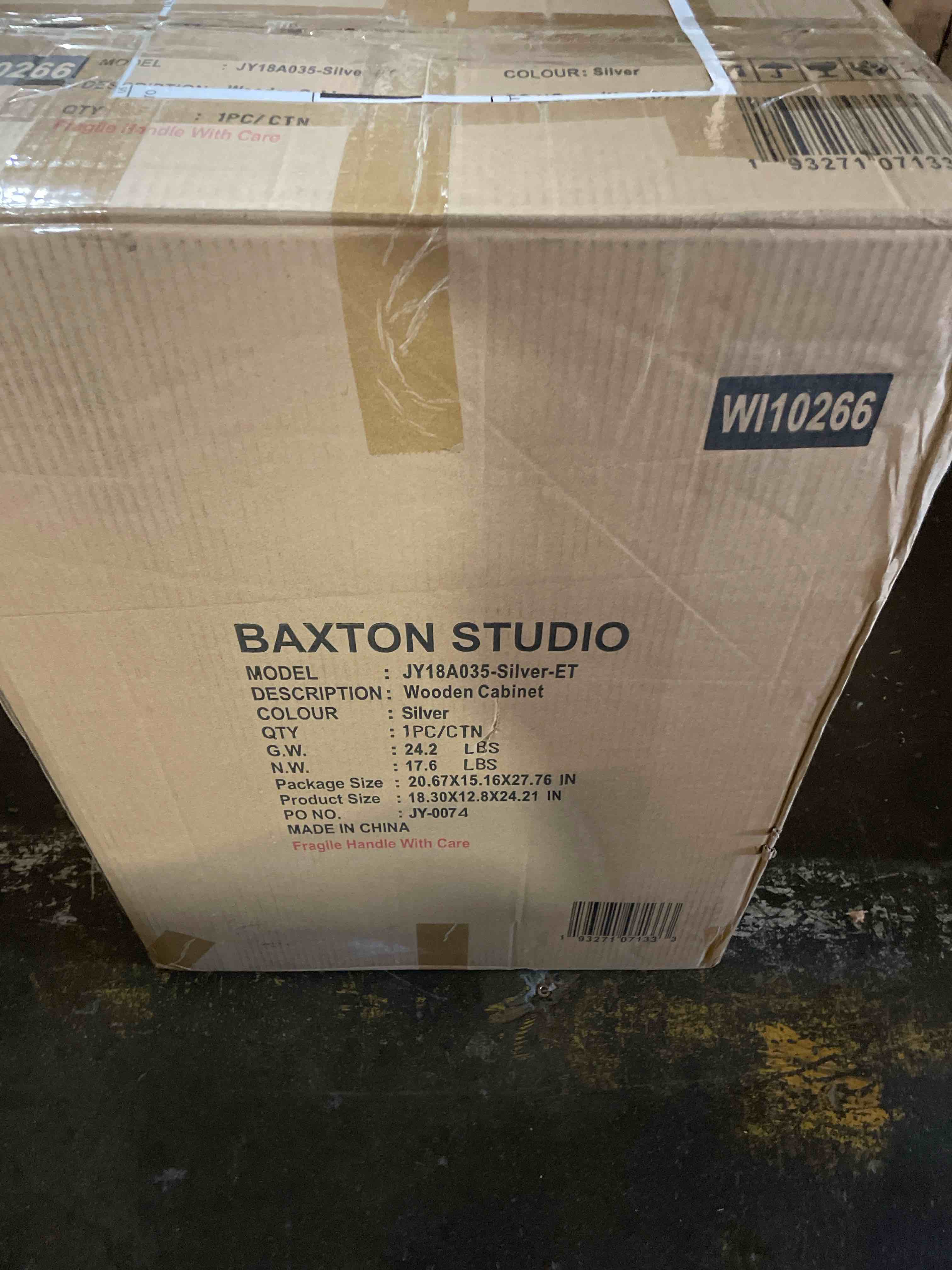 Condition photo showing New/Like New for baxton studio leonie 24.21-inch high 2-drawer nightstand, silver and mirror (162-10266-hit)