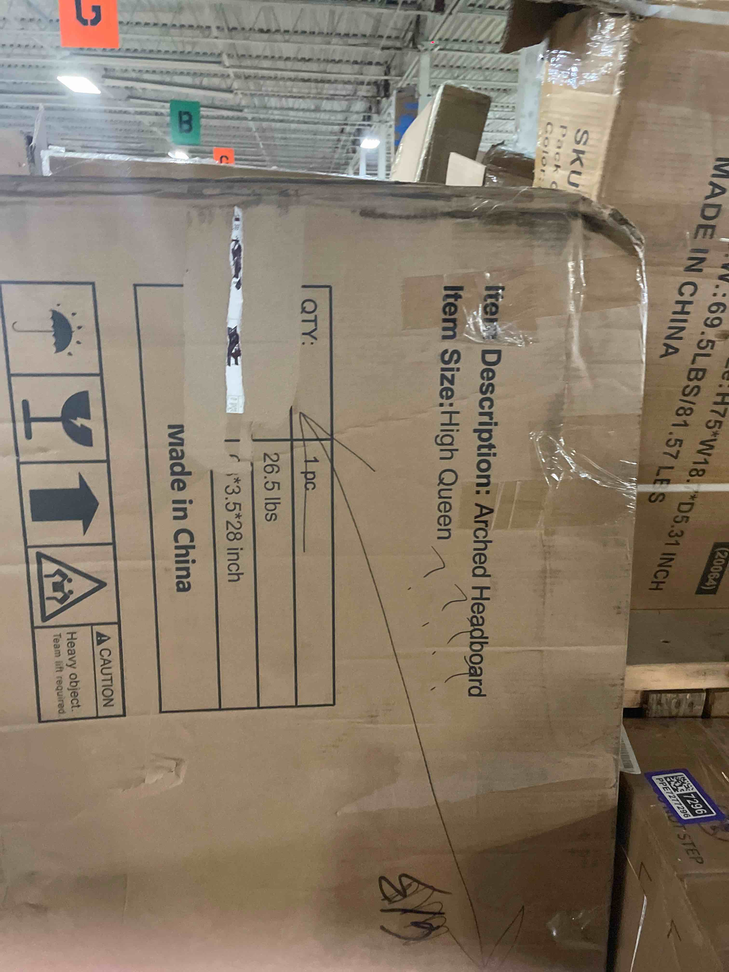 Condition photo showing New/Like New for upholstered headboard for full/queen beds - arched headboard & bed frame mount, adjustable height, velvet tufted modern vertical channel design (beige-new, queen (u.s. standard))
