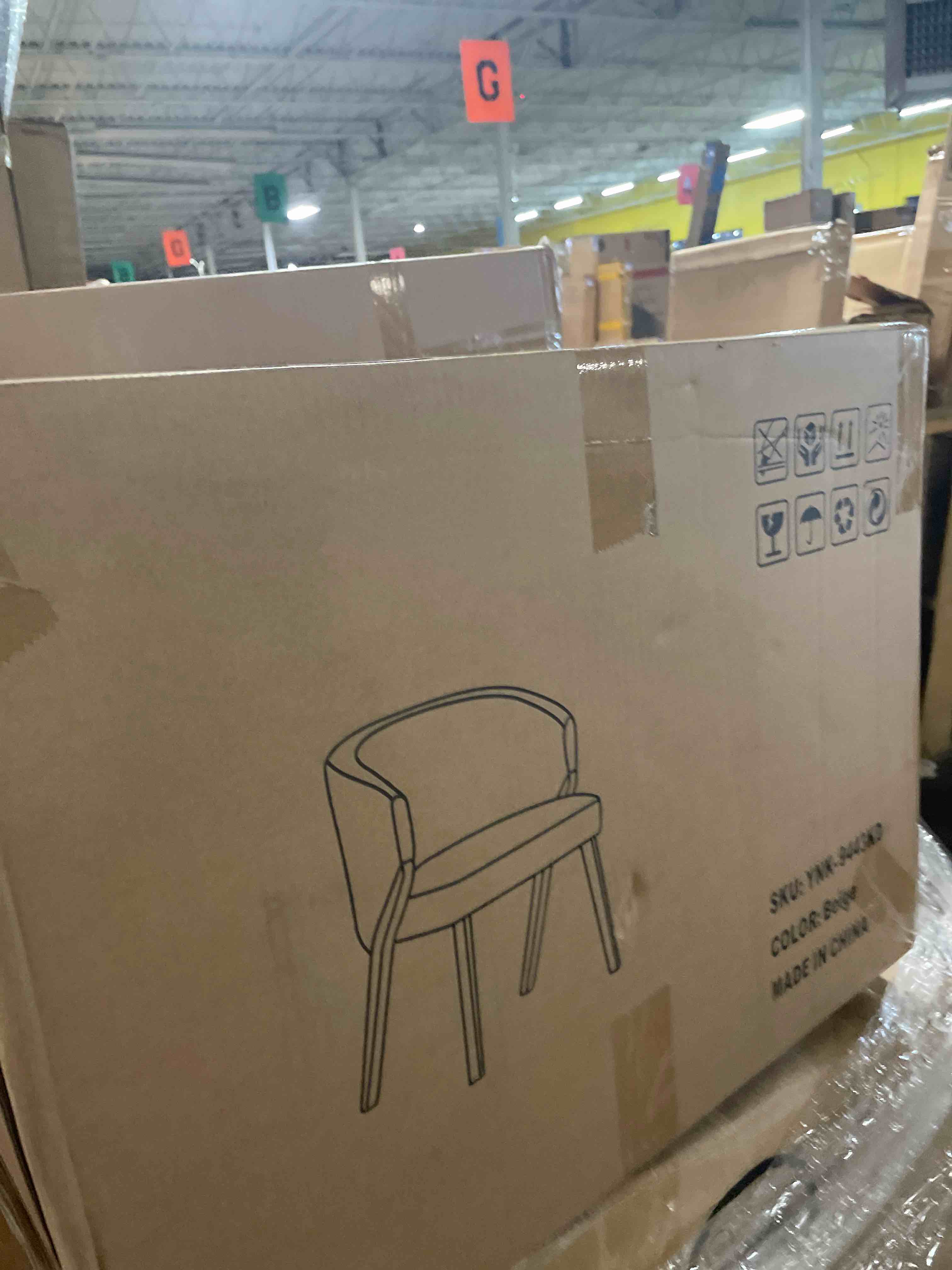 Condition photo showing New/Like New for barrel dining chair with arms, upholstered linen armchair, curved back mid-century accent chair with solid wood legs for kitchen dining room, breakfast nook, home office, beige