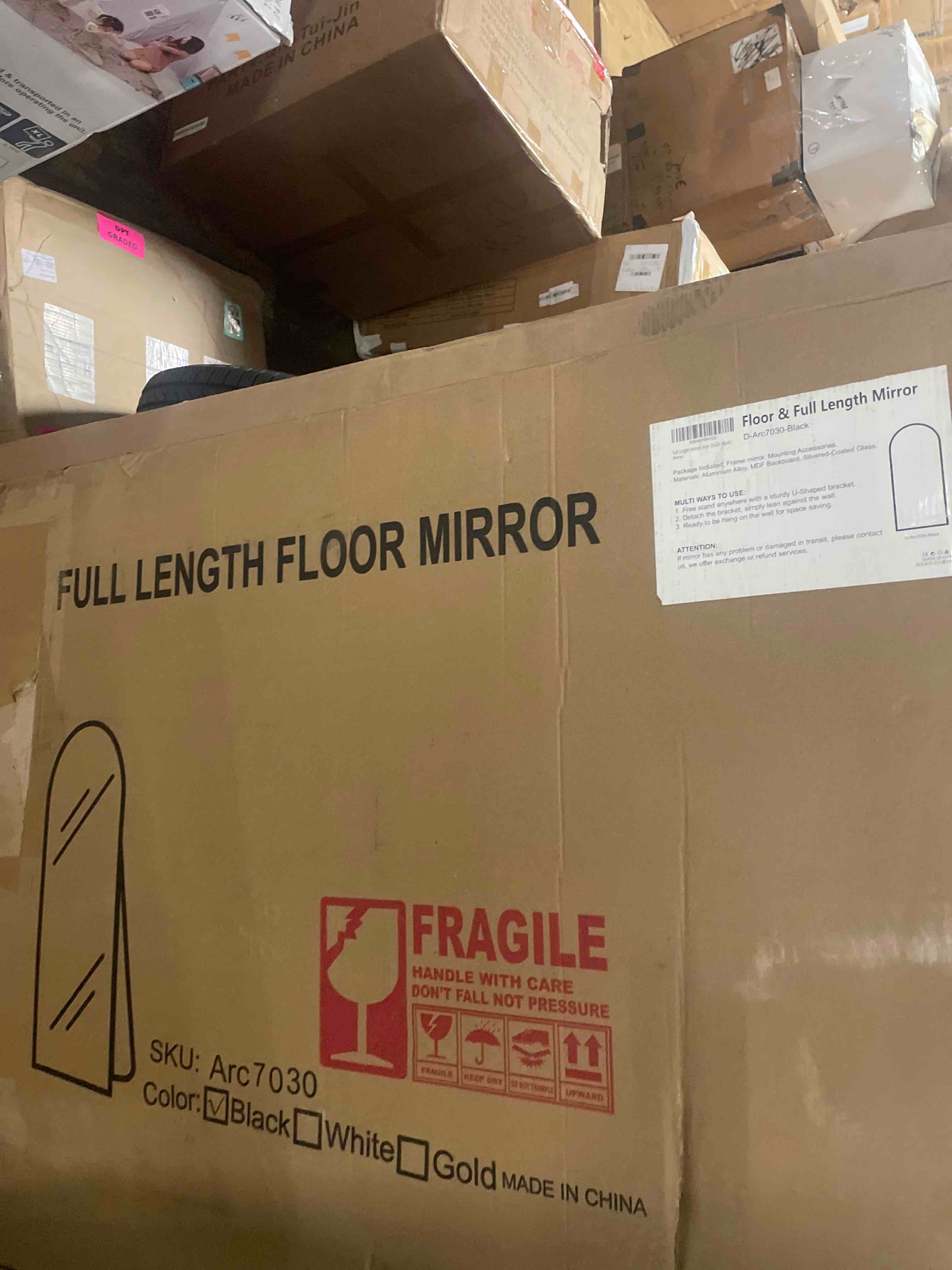 Condition photo showing New/Like New for delma full length mirror, large floor mirror for wall, bedroom, bathroom, living room with aluminium frame (stand, arch 70x30, black)