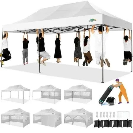 cobizi 10x15 canopy tent, heavy duty pop up canopy with sidewalls, waterproof easy setup canopy with mosquito netting, outdoor instant screen tents for parties, wedding, backyard with carry bag, black