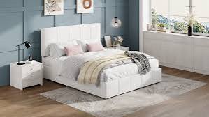sha cerlin king upholstered platform bed frame with 3 spacious storage drawers, built-in led lights & charging station, vertical tufted headboard with shelf, no box spring needed, chenille white