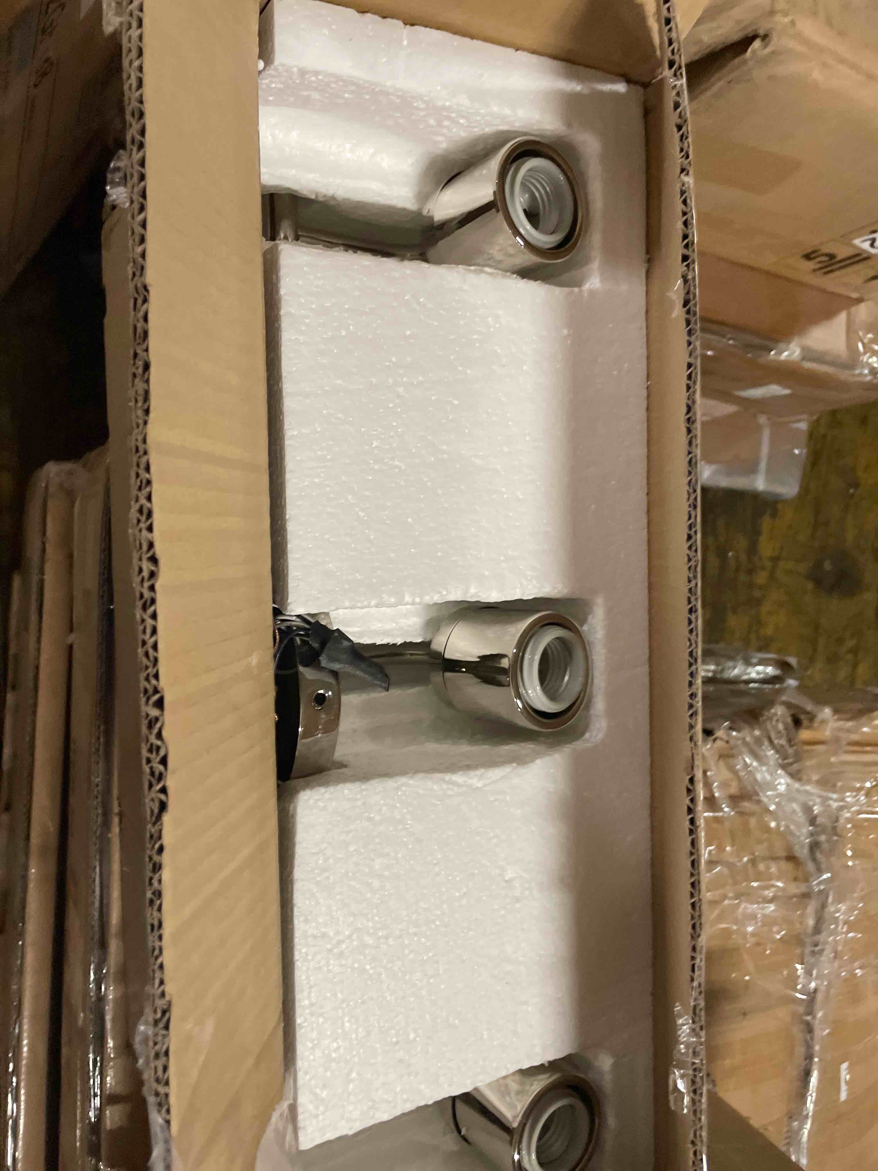 Condition photo showing New/Like New for fonmyim brushed nickel bathroom light fixtures, 3-light modern vanity light over mirror, wall sconces with milky white frosted glass shades, e26 socket (bulbs not included) brushed nickel 3-light