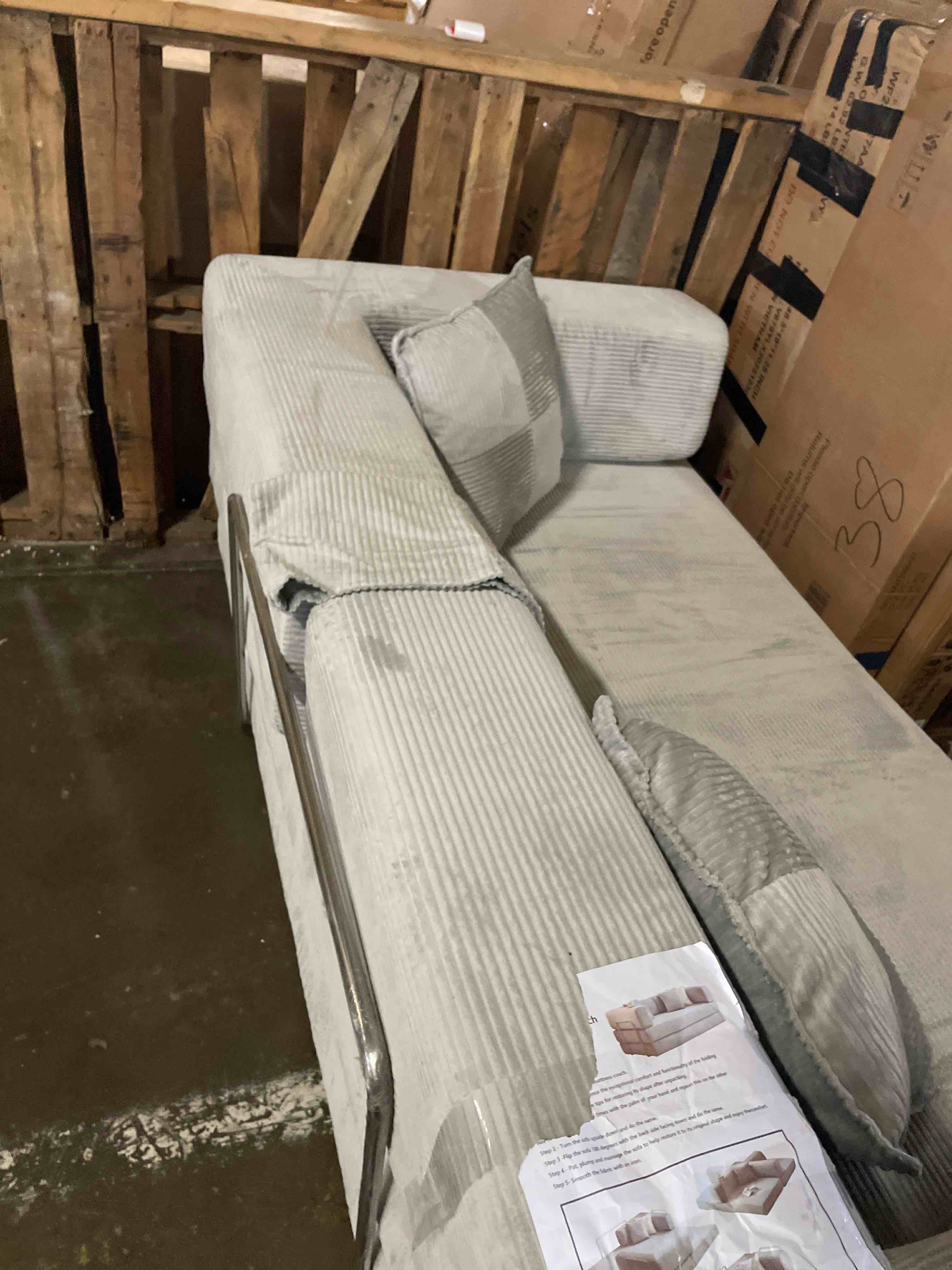 Condition photo showing Good Condition for 78.8" convertible sofa bed - compression sofa with corduroy fabric - with armrests and backrest - modular sectional for living room, bedroom, studio - compression sofa in box (grey)