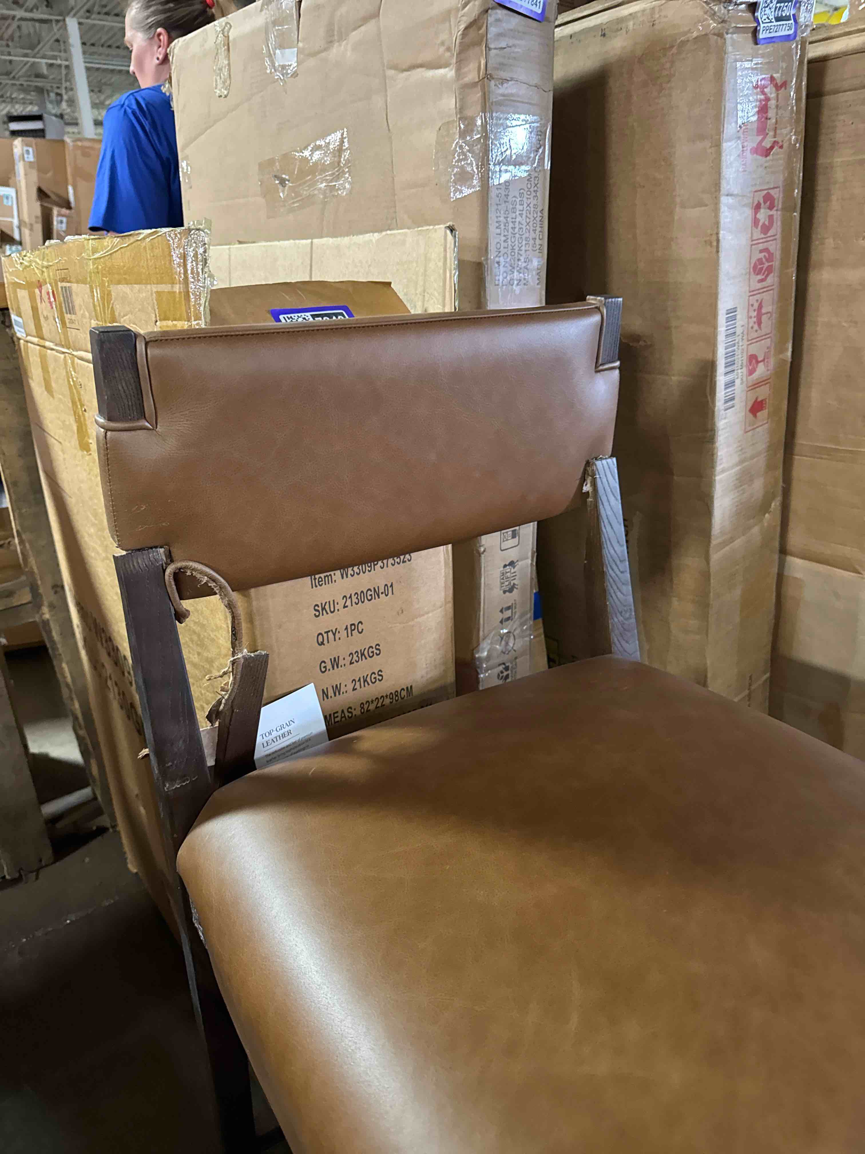 Condition photo showing As Is for meridian furniture 88077cognac-c andie collection art deco counter stool with soft vegan leather, rich finish, solid wood, 18.75" w x 20" d x 38.5" h( similar)