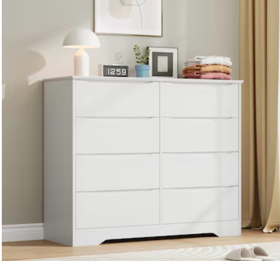 garvee wooden dresser with 8 drawers tall modern closet with deep storage large chest of drawers with wide top long storage dresser for bedroom living room hallway kids room white 0