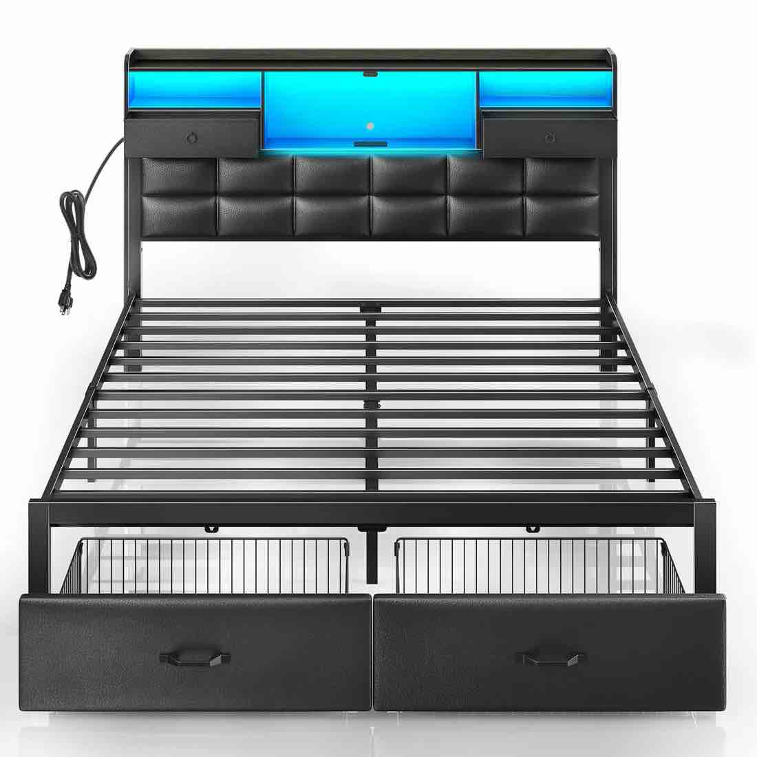 rolanstar full bed frame with drawers and charging station black