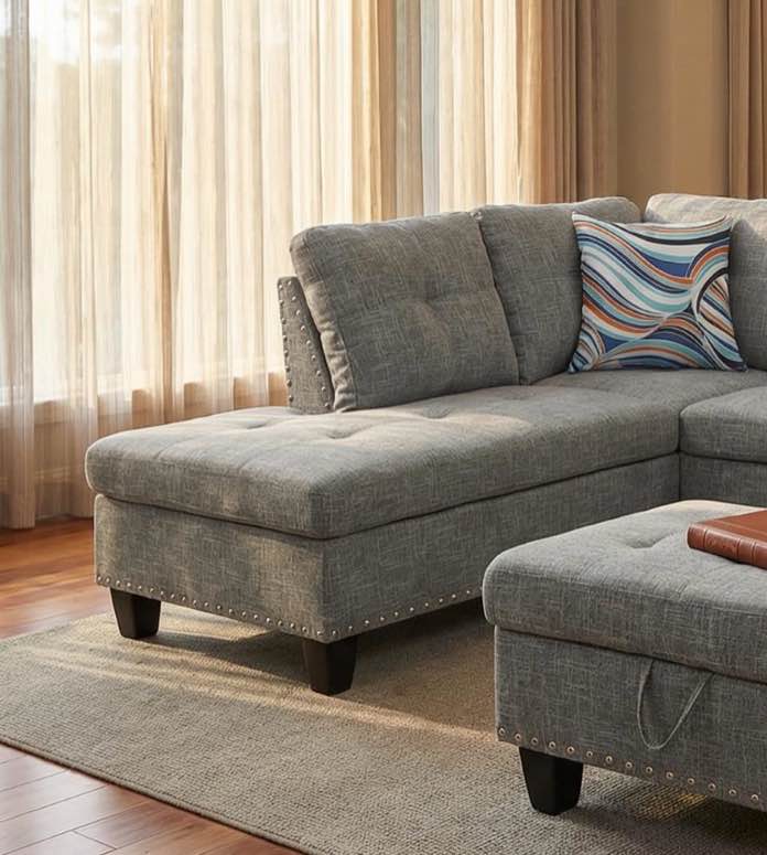 sectional couch, l shaped couch for living room, modular sectional sofa with storage ottoman & reversible chaise - small space apartment couch, comfortable fabric sofa furniture, brown grey (chaise only)