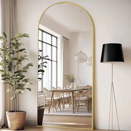 76"x34" large floor mirror full length, gold arched full length mirror
