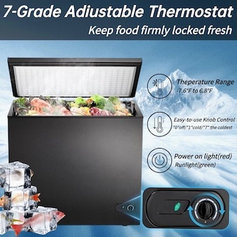 Condition photo showing New/Like New for antarctic star 7.0 cu ft black deep chest freezer - 33.46 w x 21.97 d x 32.17 h