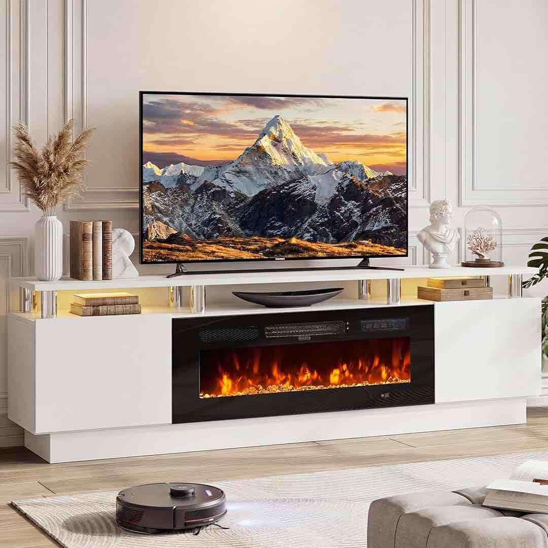 pipishell fireplace tv stand with 18? fireplace for up to 70 inch tvs, electric fireplace tv stand with storage cabinet&adjustable shelves, fireplace entertainment center holds up to 200 lbs, piwfs02g (does not come with fire place)
