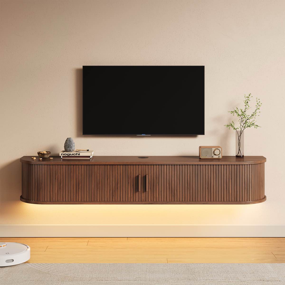 floating tv stand with rgb lights, 63" wall mounted tv shelf