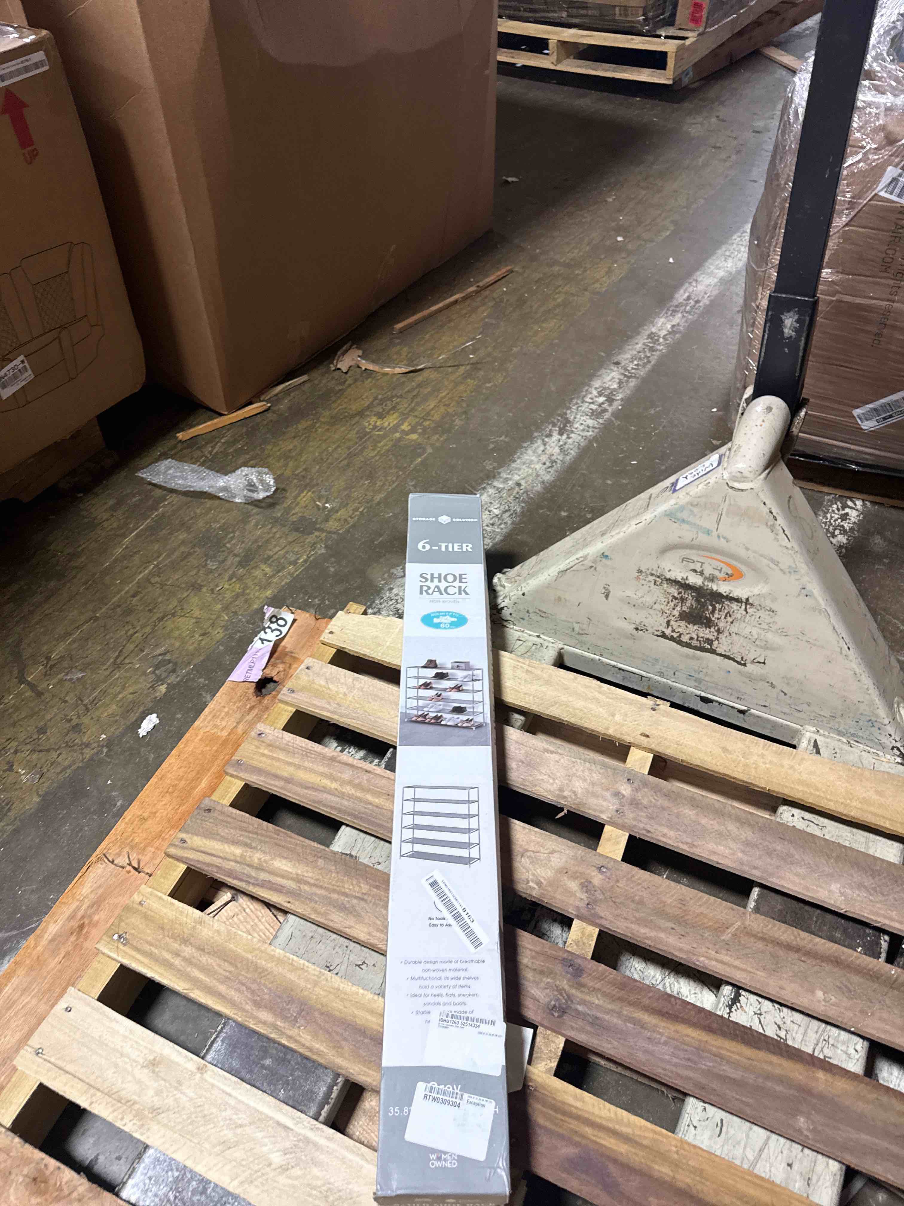 Condition photo showing New/Like New for simple assembly 5 tiers non-woven fabric shoe rack with handle gray xh