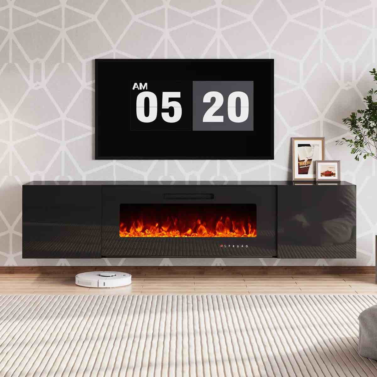 Highgloss Wall Mounted Floating Fireplace TV Stand (FIREPLACE NOT INCLUDED)