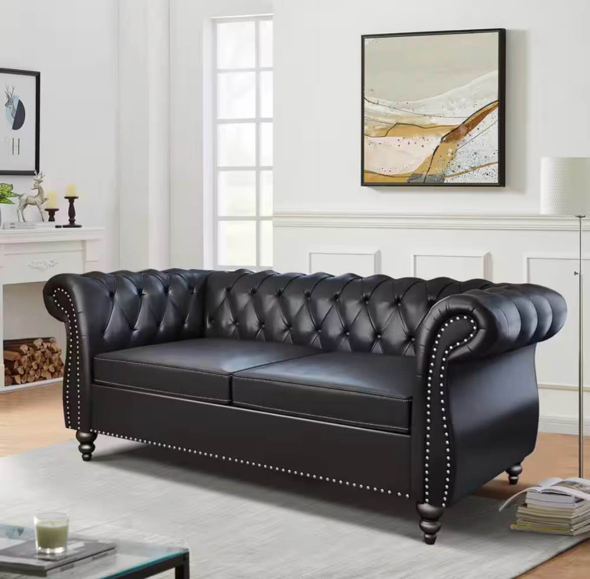 black 62 in. faux leather 2-seater loveseat