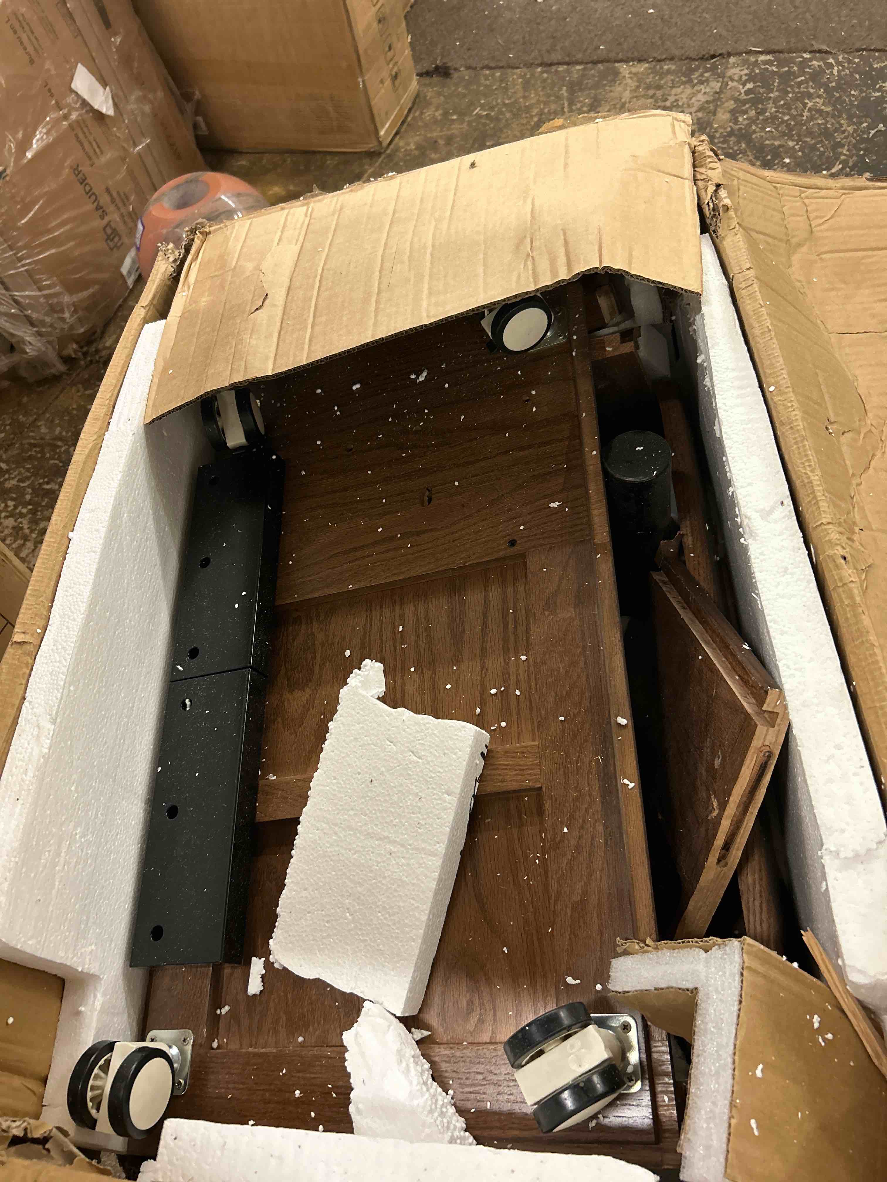 Condition photo showing New/Like New for solid wood side table with wheels, rolling side table with tilting storage top, multi-functional storage cabinet with ample space for living room, bedroom(fully assembled furniture, walnut)