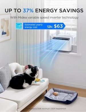 Condition photo showing New/Like New for midea 12,000 btu u shaped smart inverter window air conditioner - cools 550 sq ft, ultra quiet with open window operation - alexa/google assistant compatible, 37% energy savings, remote (2026 edition)