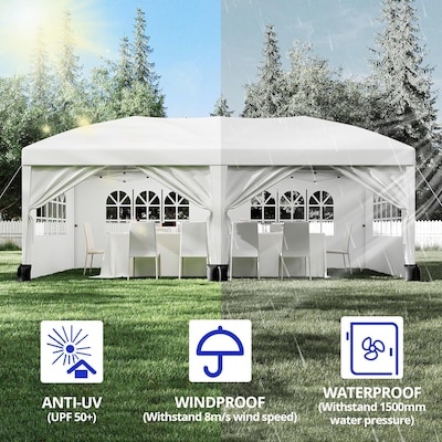 Condition photo showing New/Like New for garvee 10x20 ft heavy duty pop up canopy tent with removable sidewalls and carry bag - 3 height adjustable commercial shelter for outdoor parties with sandbag white
