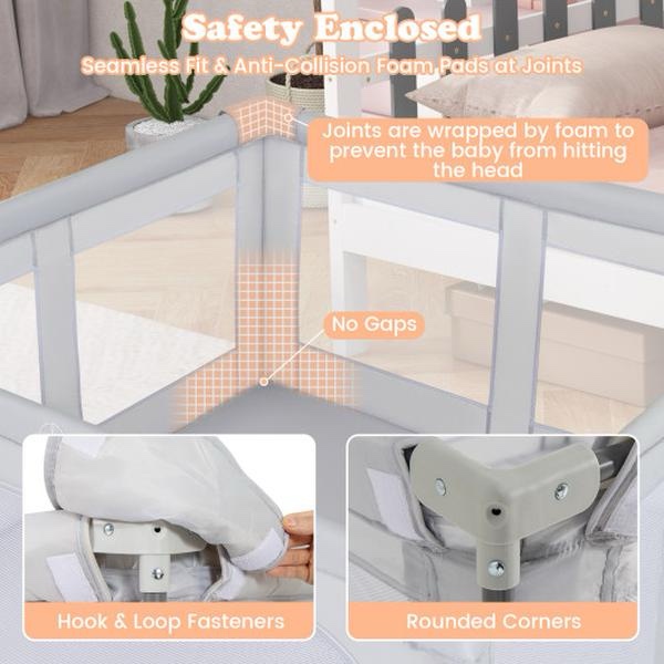 Condition photo showing New/Like New for costway uy10119gr large baby playpen bpa-free foldable toddlers safety fence play yard with zipper gate, gray - small