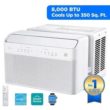 Condition photo showing New/Like New for midea 8,000 btu u shaped smart inverter window air conditioner - cools 350 sq ft, ultra quiet with open window operation - alexa/google assistant compatible, 37% energy savings, remote (2026 edition)