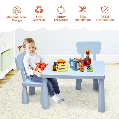 Condition photo showing New/Like New for costway kids table and 2 chairs set toddler activity play dining study desk baby gift blue