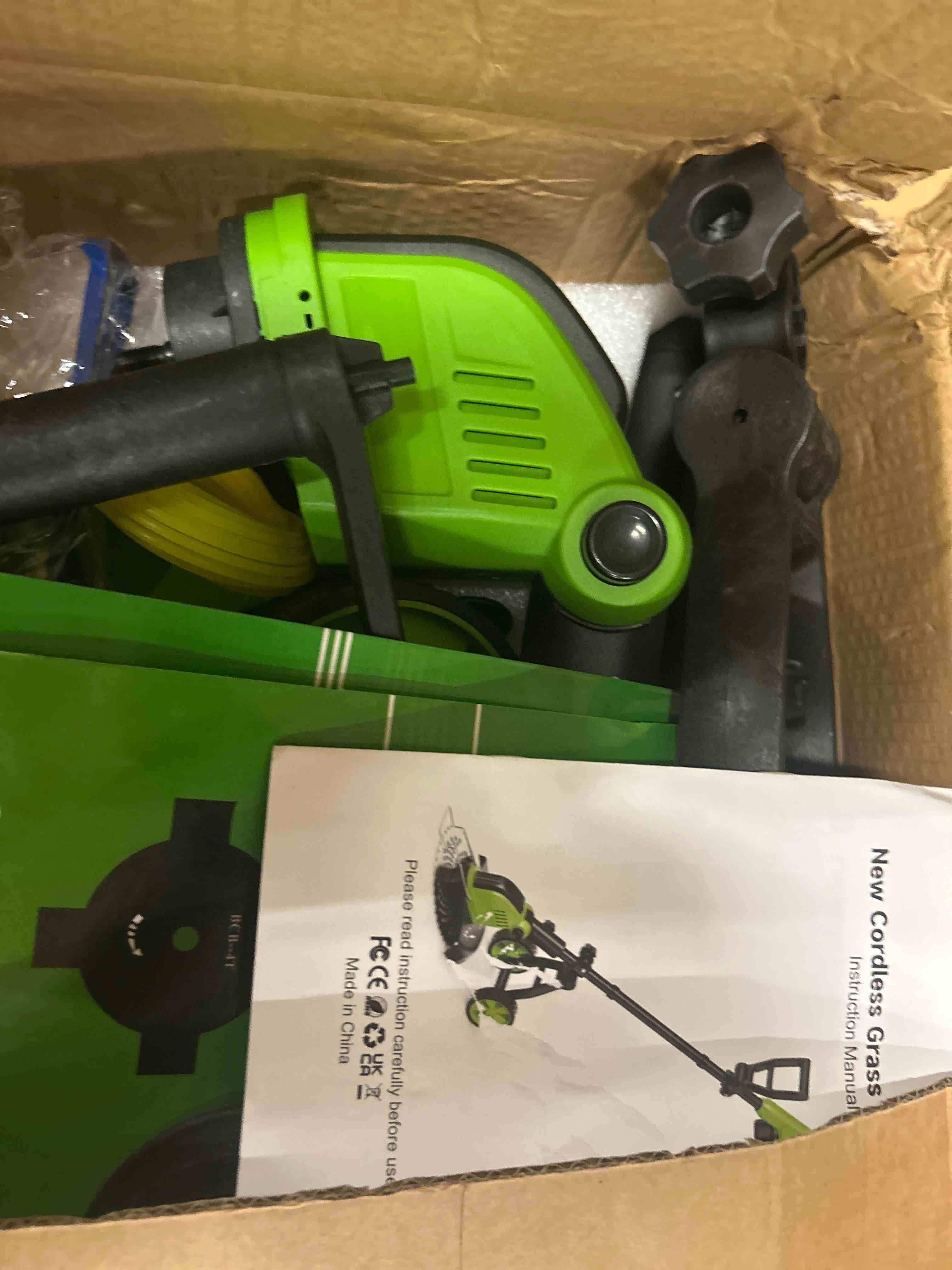 Condition photo showing Good Condition for weed wacker battery powered with wheel, electric weed eater cordless brush cutter string trimmer, 4000mah stringless weed trimmer lightweight grass trimmer mower, 2 battery and charegr