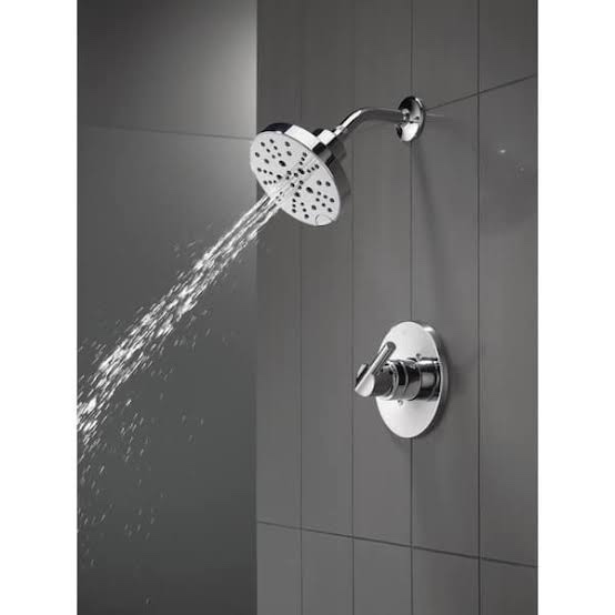Condition photo showing New/Like New for delta faucet nicoli 14 series single-handle shower faucet, shower trim kit with 5-spray h2okinetic shower head, chrome 142749 (shower valve included)