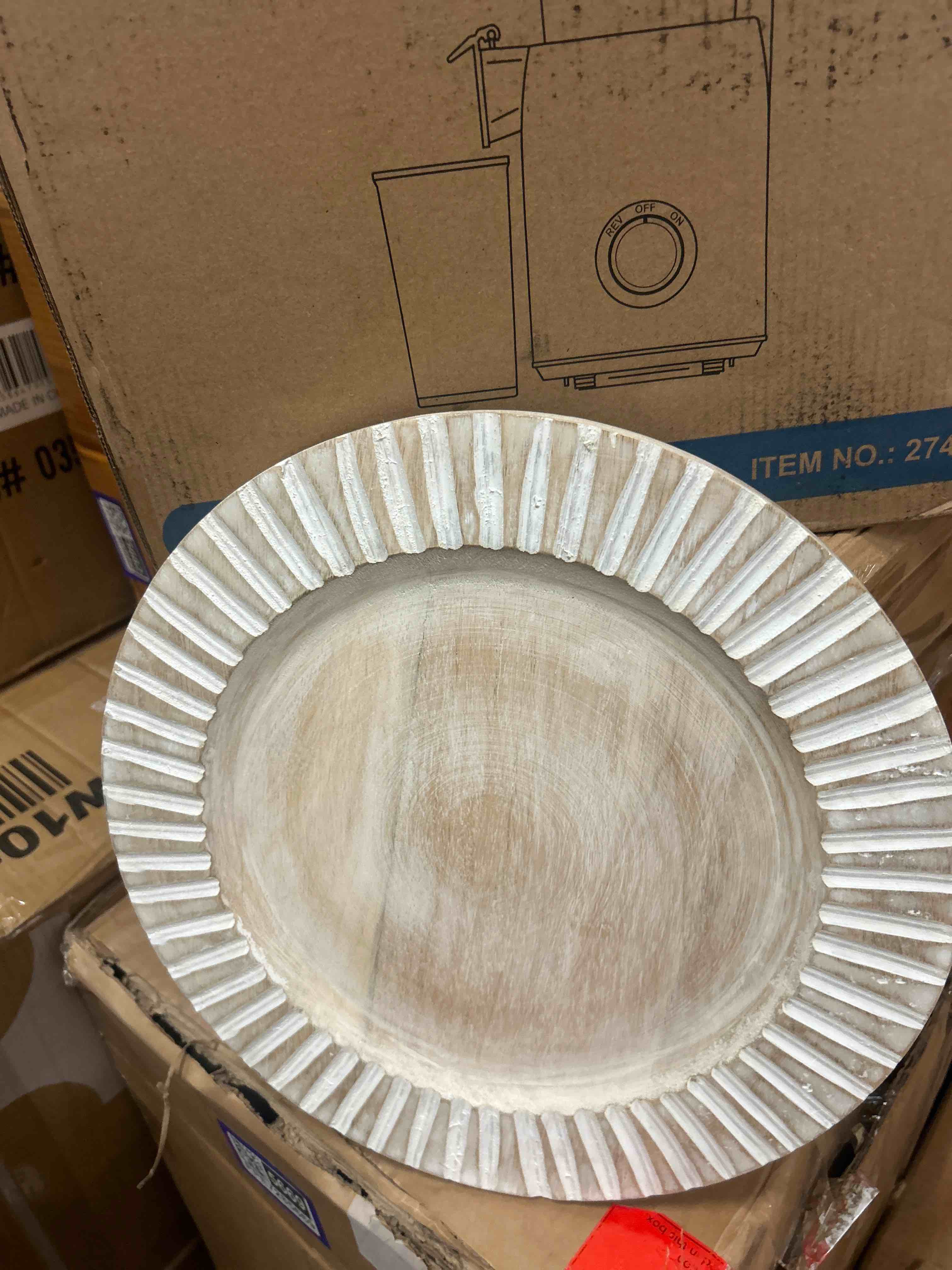 Condition photo showing New/Like New for fluted wood charger plates (set of 4)