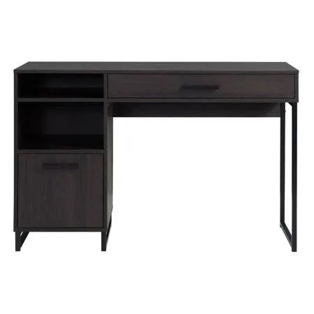 Mainstays Wood & Metal Writing Desk with 1 Drawer and 1 Door, Espresso Finish.