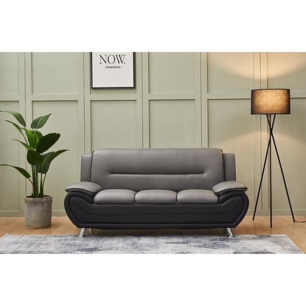 Zebra 77.6" Faux Leather Sofa - Black/Grey