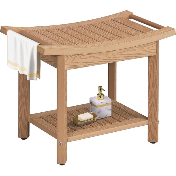 Moasis 2-Tier Shower Bench Waterproof Spa Bath Shower Stool Heavy Duty - Teak