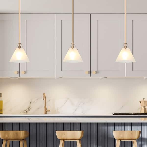Modern Farmhouse Mini 1-light Kitchen Islands Pendant Light with Cone Frosted Glass Shade - D 7.9'' x H 70.9''