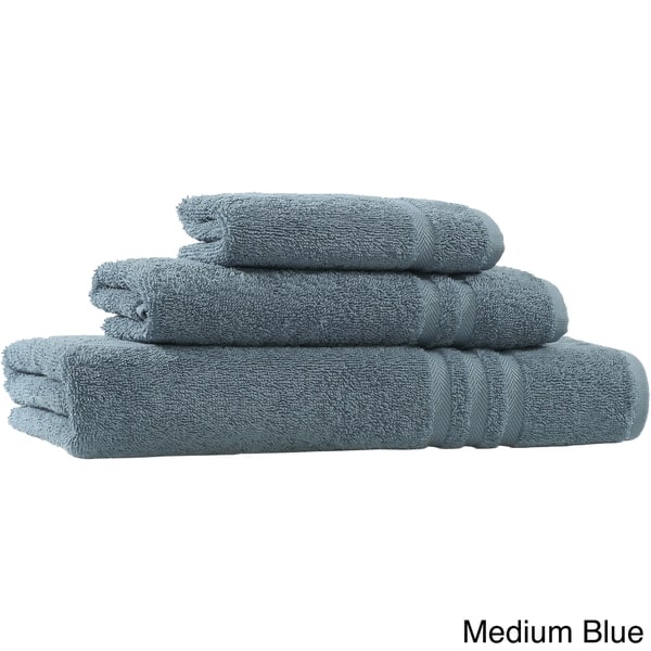 LCM Home Fashions 3-Piece Cotton Bath Towel Set, Smoke Blue