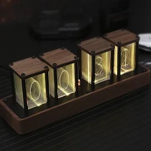 Brown Nixie Tube Clock RGB Clock Table Decor for Home Office Gaming Room Unique Decorative Gifts