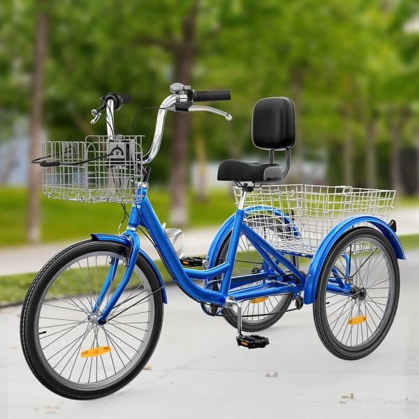 26" Adult Tricycle 3 Wheel Bikes 7 Speed Trike Bike - 24" - Blue
